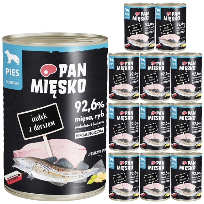 PAN MIĘSKO Karma mokra dla psa Indyk Dorsz 12 x 400g Bezzbożowa